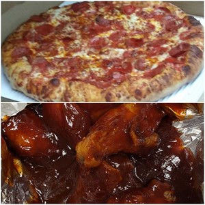 medium 1 topping and 6 wings